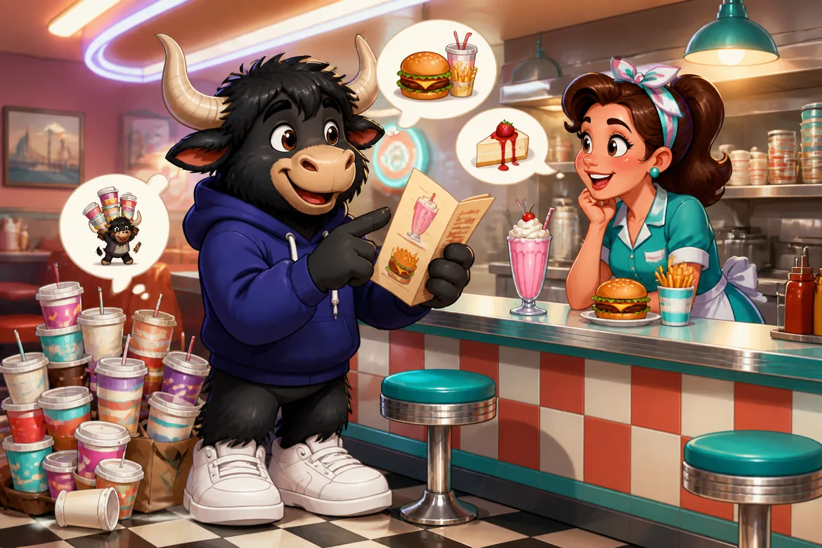 A friendly cafe scene showing people ordering food—helps English learners practice ordering phrases.