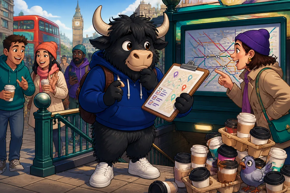 Photo of a traveler asking directions in English near a city street — Asking Directions practice for A1 learners.