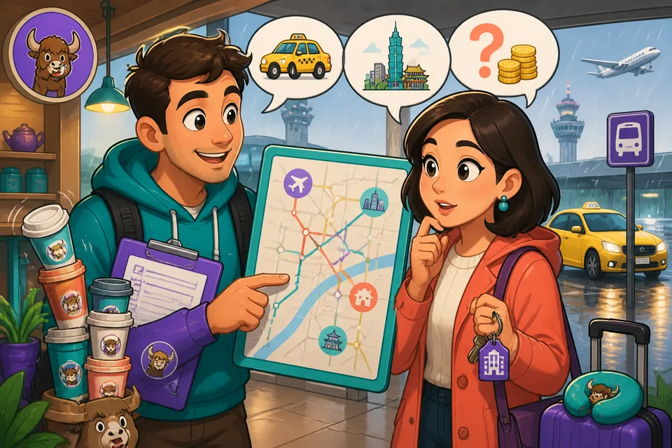 Anna and David talking at a taxi pickup, using common ride-share phrases in English.