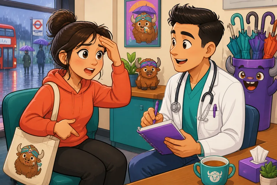 A short doctor-patient conversation in English about symptom duration and whether it is serious.