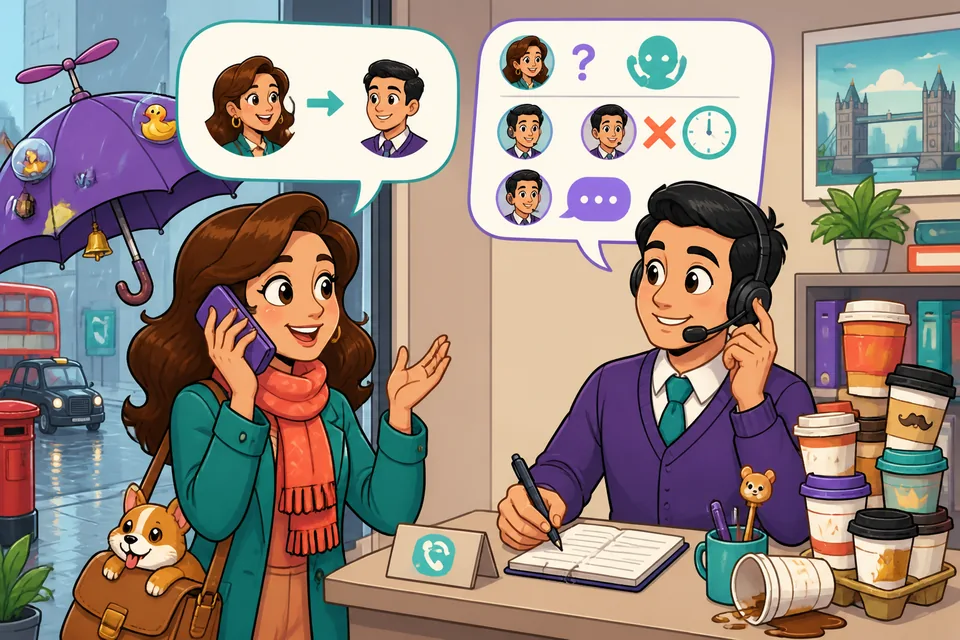 Two people on a short phone call leaving a message and giving a phone number.