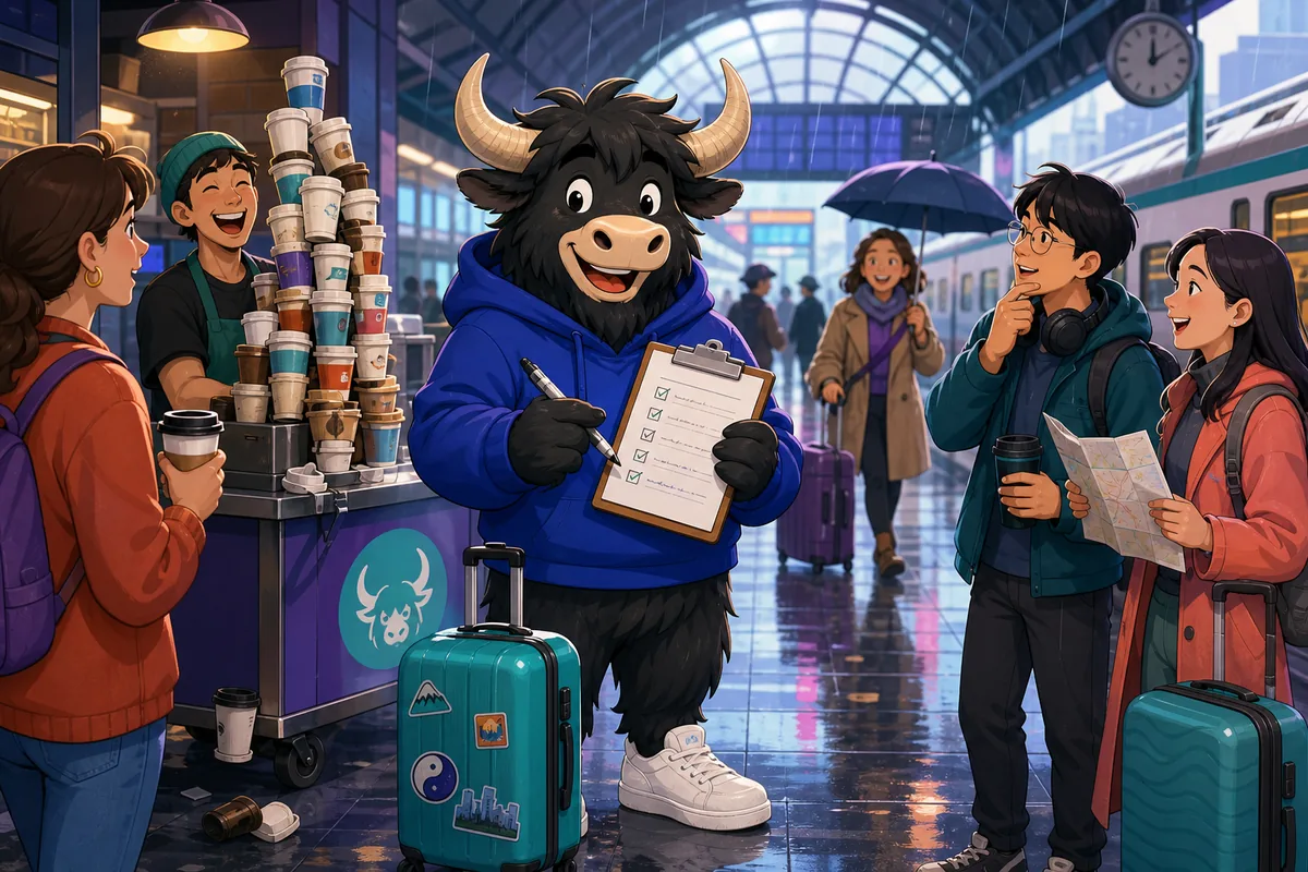 Two friends look at a menu and talk about preferences in English. The scene shows everyday choice-making with food and drinks.