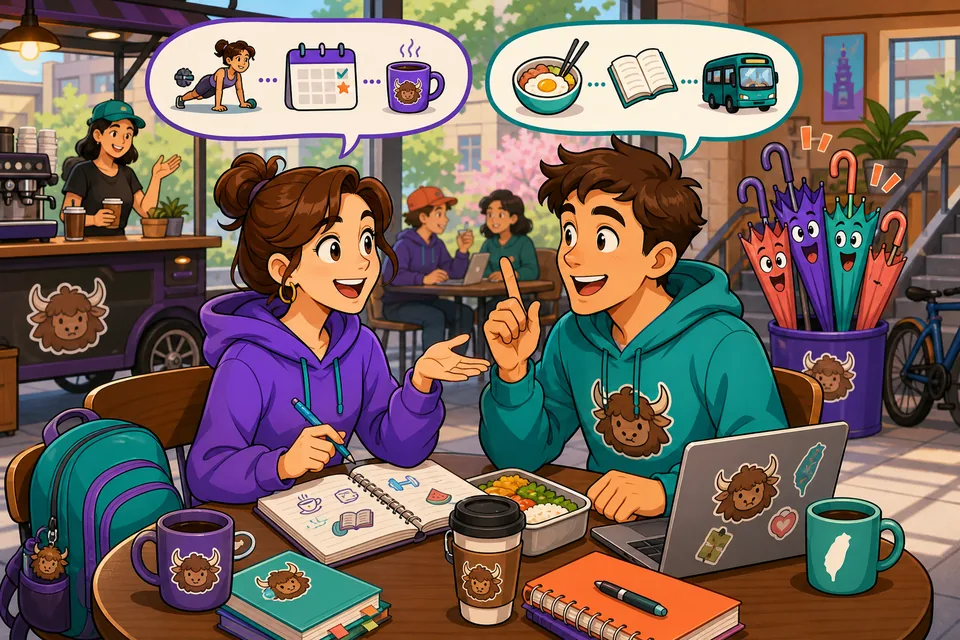 Anna and David having a casual English conversation about daily and weekend habits.