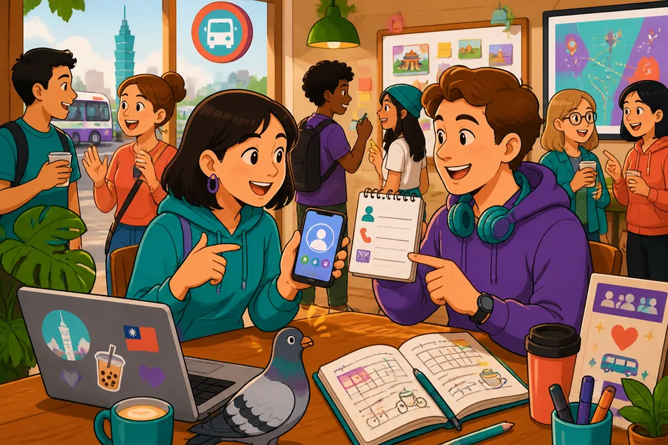 Close-up of a conversation where Anna asks for David's phone number and email and they exchange names and work info.