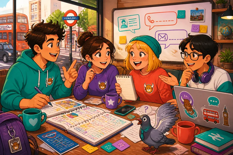 A friendly scene of Anna and David introducing themselves and sharing simple personal information in English.