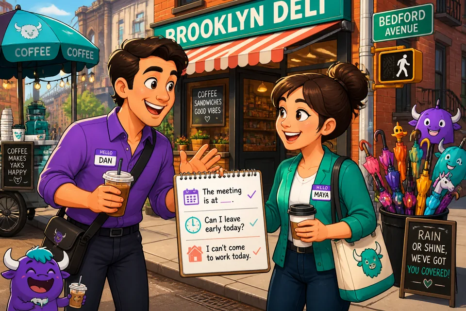 Anna and David speak about a meeting time, who is responsible for a task, and a request to leave early.