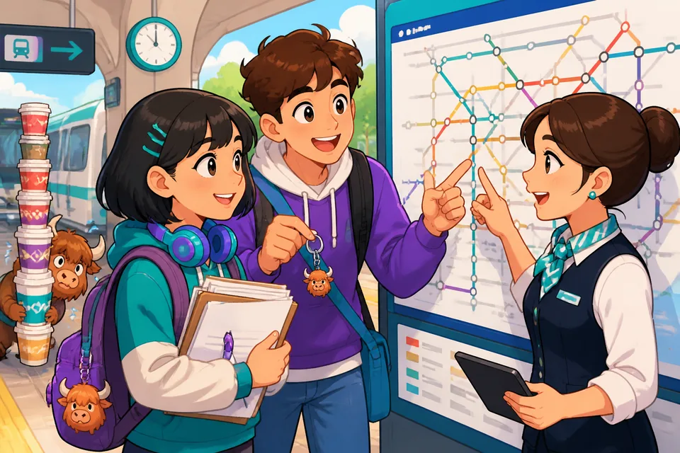 Two students at school talking about classes and homework, useful for English learners.