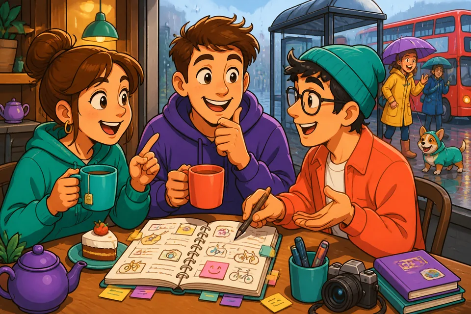 Two friends talking about hobbies, useful for English learners practicing small talk about personal life.