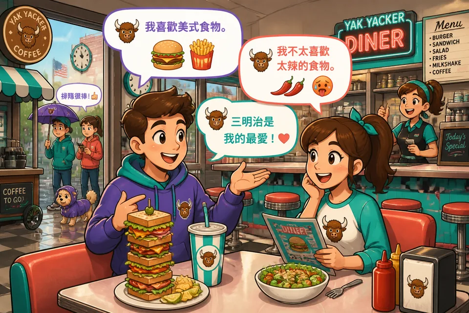 Anna asks David about his favorite food and they talk about likes, dislikes, and vegetarian options.