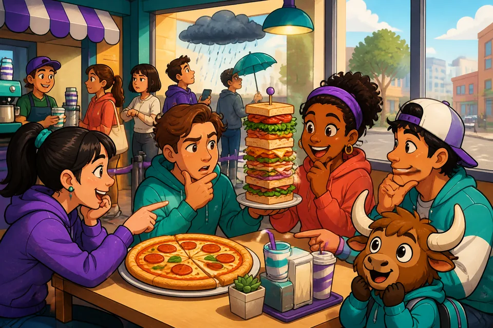 Two friends talk about their favorite meals and dietary needs — an A2 food preferences lesson in context.