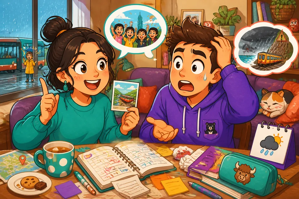 Anna and David talking — the lesson shows how to react to good and bad news naturally in English.