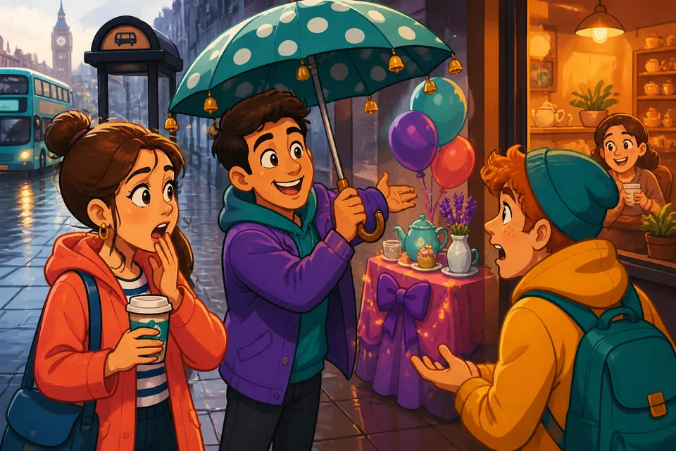 Two friends in a café showing surprise — listening practice for social surprise phrases.