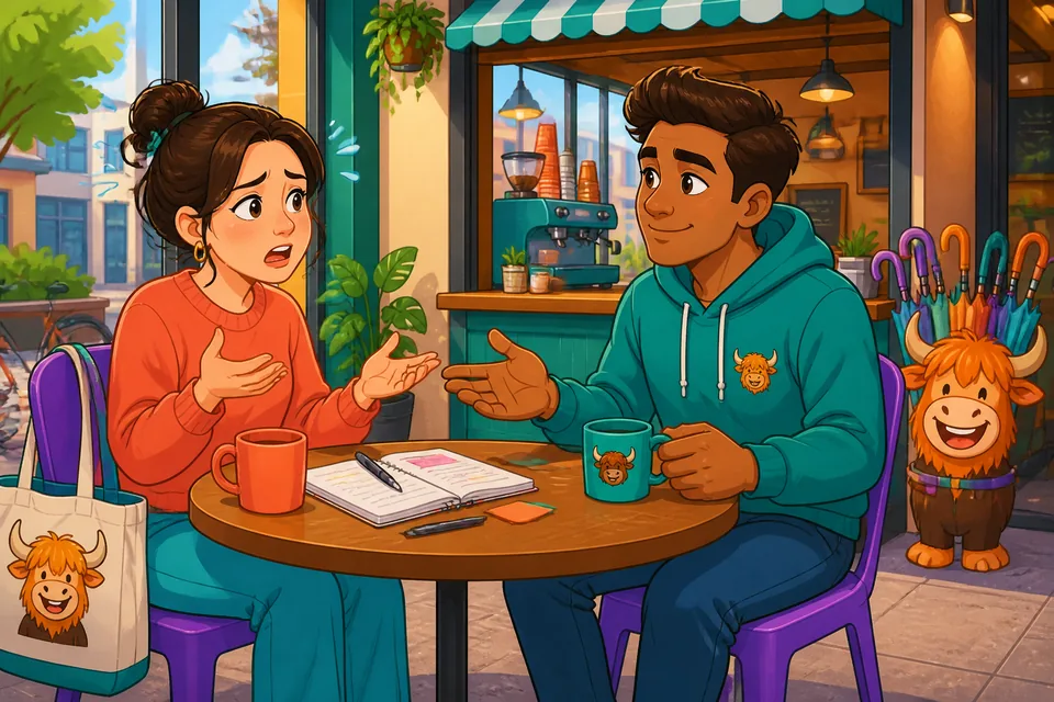 Anna and David use short empathy phrases to support each other in English practice.