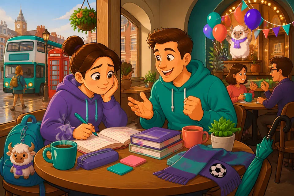 Anna and David use supportive phrases in a short conversation about studying and finishing tasks.