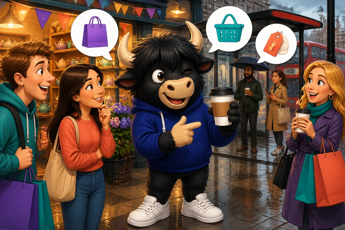 Student practicing French shopping phrases at a market stall, learning how to ask prices and sizes.