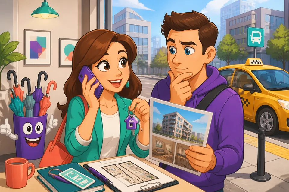 Two people on the phone arranging a visit to an apartment: natural rental conversation in French.