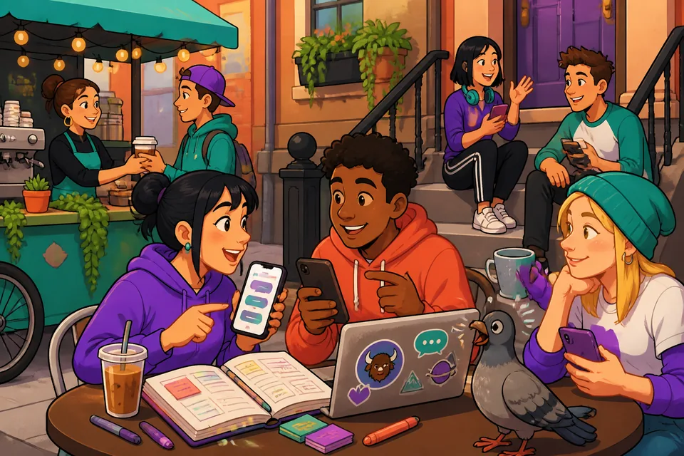 Close-up of a friendly phone call scene to introduce French phone message phrases for A2 learners.