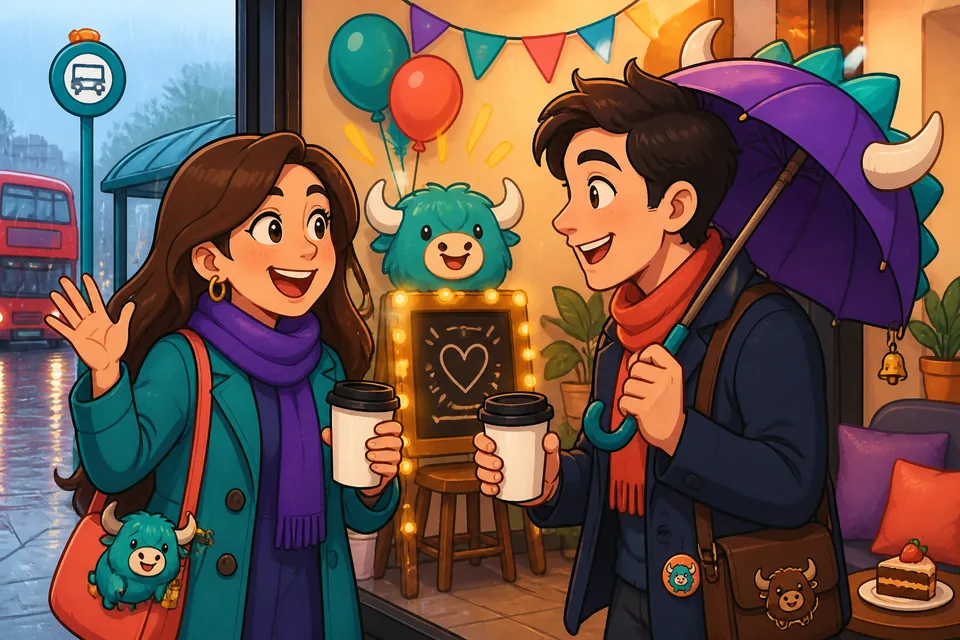 A short conversation in French where one person says Enchanté(e) and the other offers Bonne chance / Bon courage.