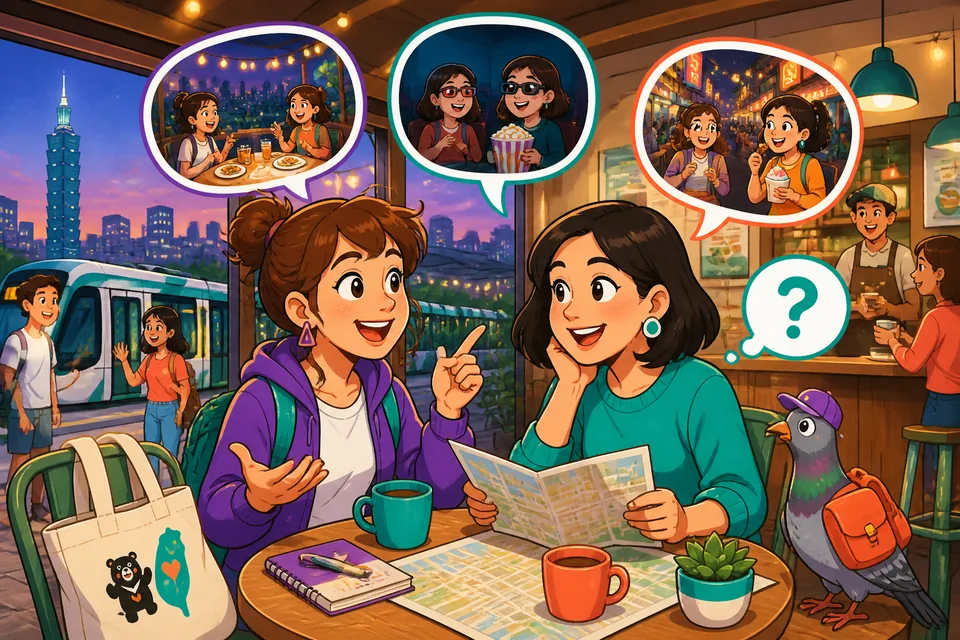 Close up of two people talking at a table, using phrases such as Ça dépend and Je préfère ne pas sortir.