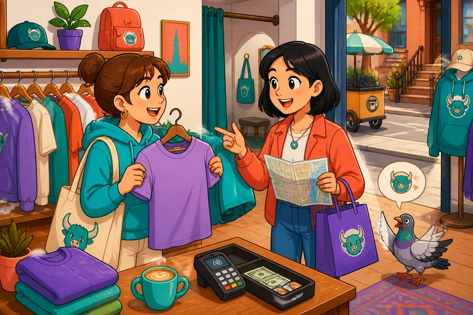A short in-store dialogue in French about trying on clothes and paying by card or cash.