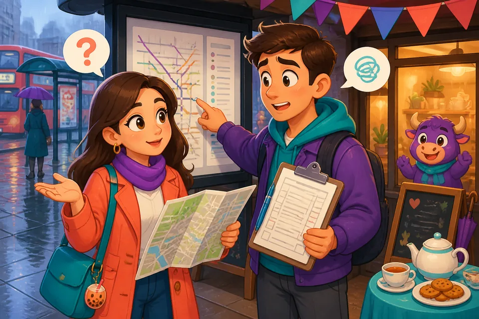 Two people in a café talk about a phone that doesn't work and a lost item, illustrating how to report problems in French.