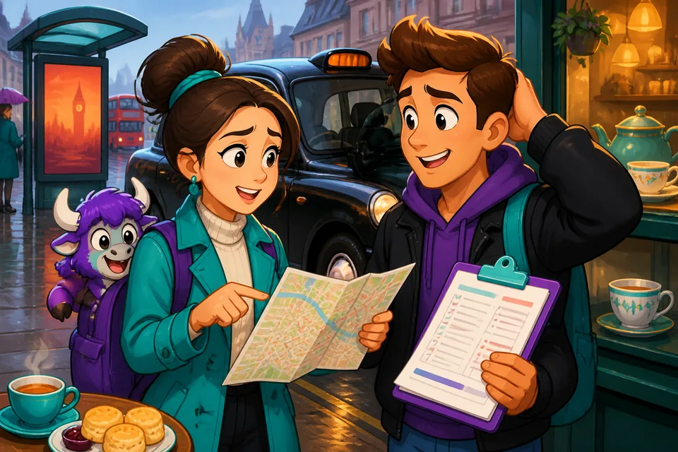 A short street scene where a traveler asks for help, using French problem phrases like 'Je suis perdu' and 'J'ai un problème'.