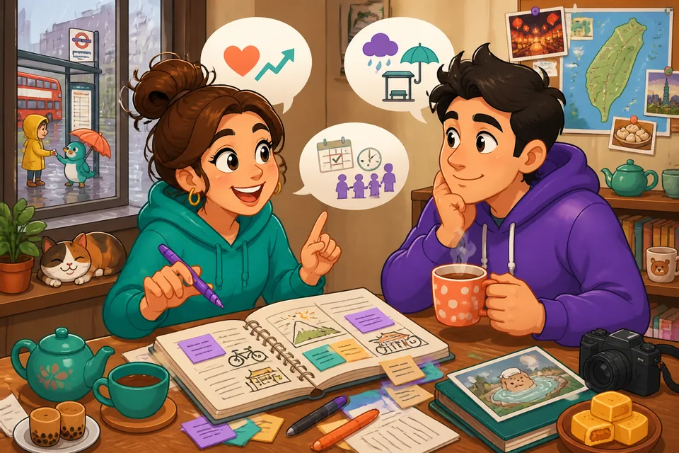 Anna and David talk about choices and causes, using question frames like 'Qu'est-ce qui t'a poussé à ___ ?'.