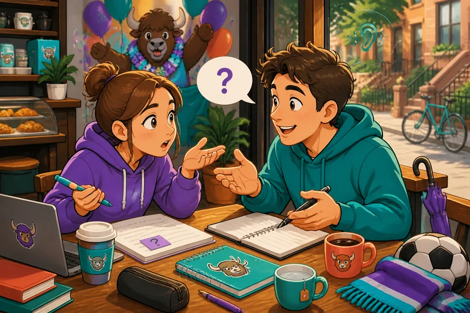 Two people in conversation: one asks for clarification and the other writes and spells a word to help.