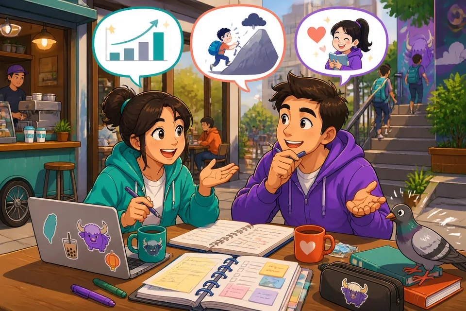 Anna and David talk about what’s difficult and how they plan to make progress — real-life goal conversation in French.