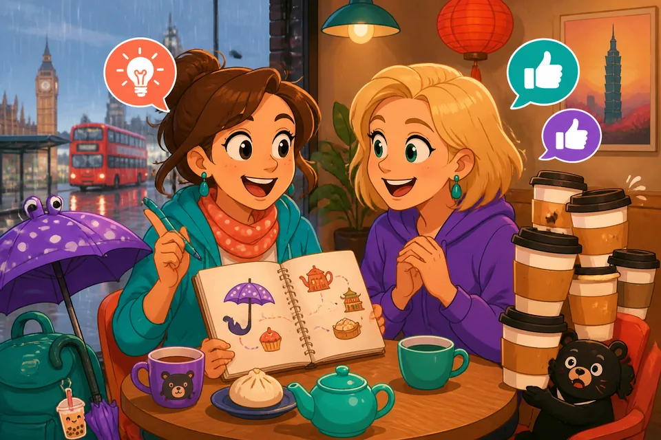 Anna and David smiling while they agree on plans using Bonne idée and Carrément.