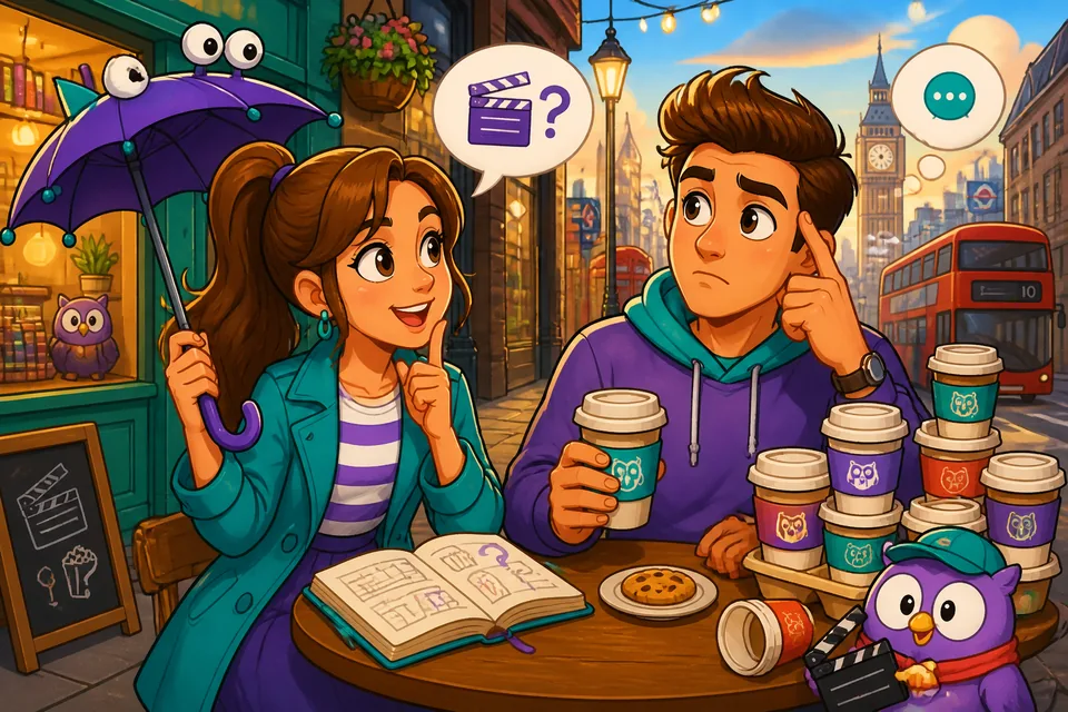 Anna and David use gentle hesitations in a short French dialogue while trying to remember a word.