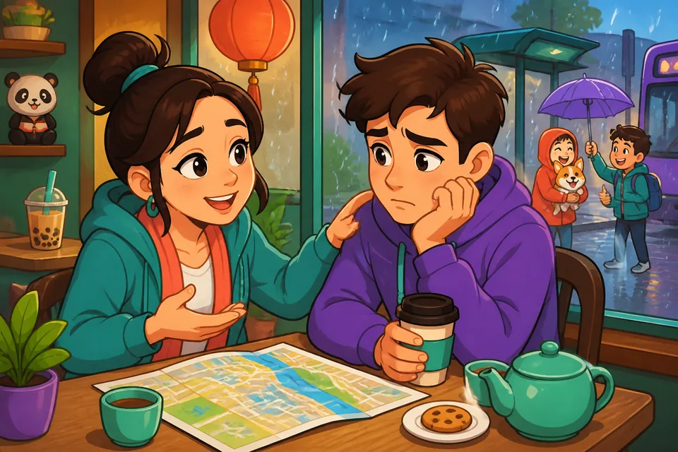 Anna and David use empathetic French phrases in a short, realistic conversation.