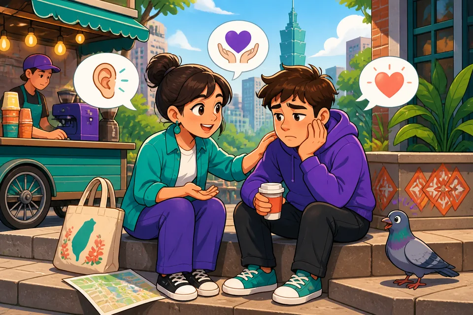 Anna and David in conversation: a short French dialogue focused on listening, support, and reassurance.