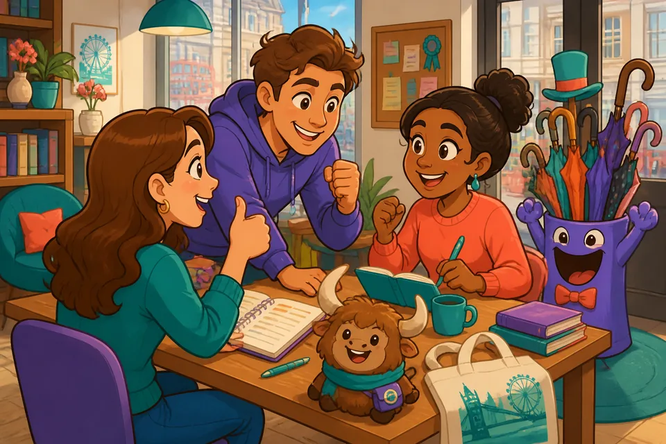 Two friends talking with encouraging phrases in French during a study session; A2 encouragement theme.