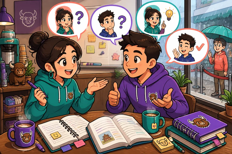 Anna and David use simple French phrases to ask what is unclear and confirm understanding.