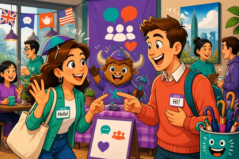 Anna and David saying Hallo and asking names and how they are, illustrating simple conversational openings.