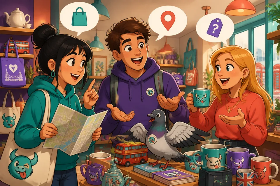 A shop scene where a learner asks about a jacket, price, and paying by card—perfect for practicing A2 shopping phrases.