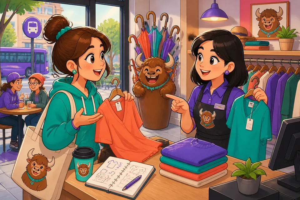 Anna asks about availability and exchanges at a store counter—an accessible German shopping dialogue for English learners.