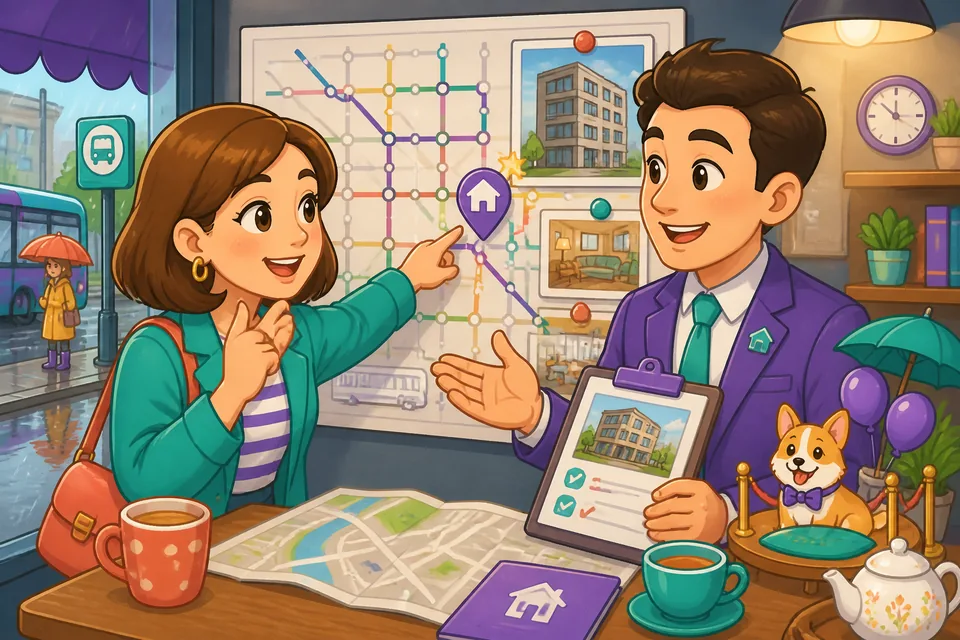 Two people arranging an apartment viewing and asking about price, utilities and move-in date in German.