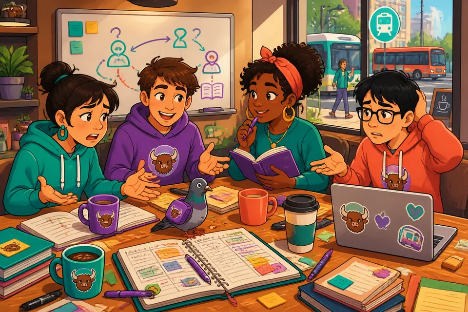 Teacher and student talking in a classroom about missed class, borrowing materials, and seating.