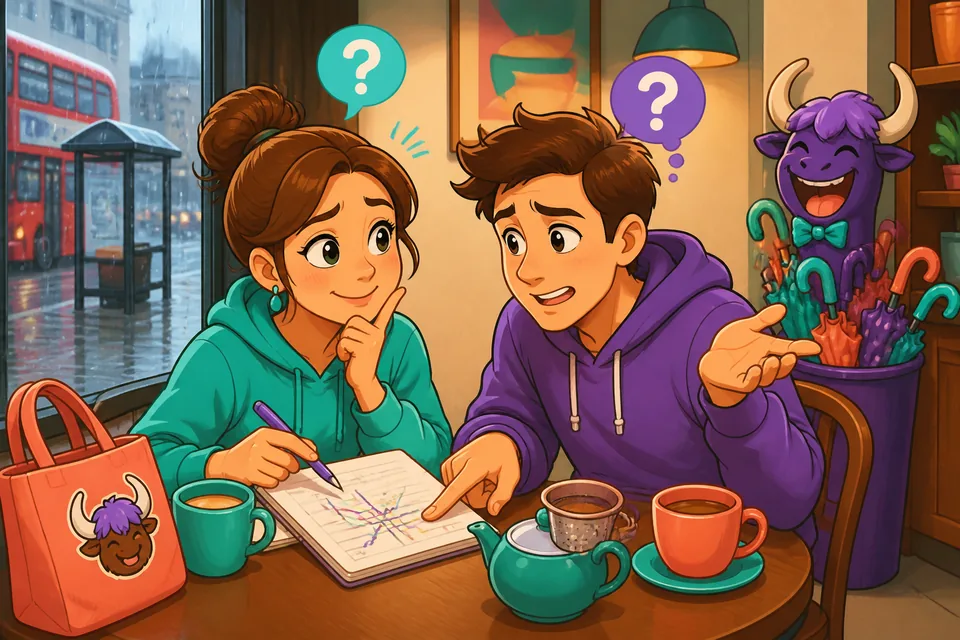 Anna and David talk in German, with phrases like 'Ich komme nicht mit' and 'Ach so' in a simple dialogue.