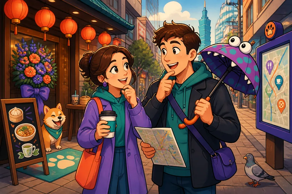 Anna and David talk in German about looking for a bakery and what they feel like eating.