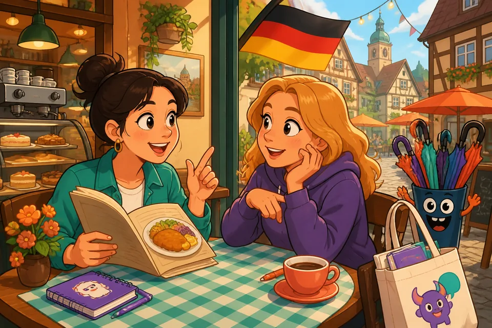 Anna and David talk and Anna says the lesson phrase while trying food — short conversation for listening practice.