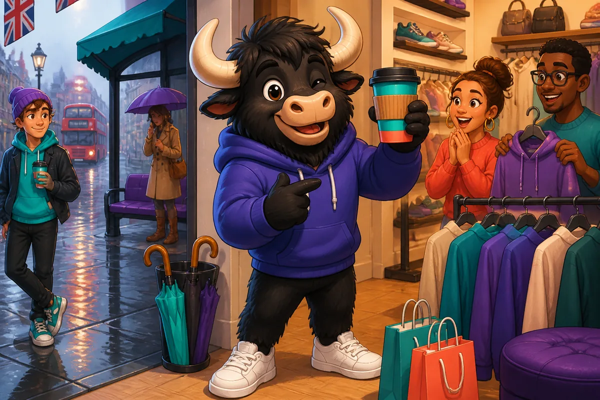 Learner practising German shopping phrases in a cozy clothing store; helpful for shopping vocabulary.