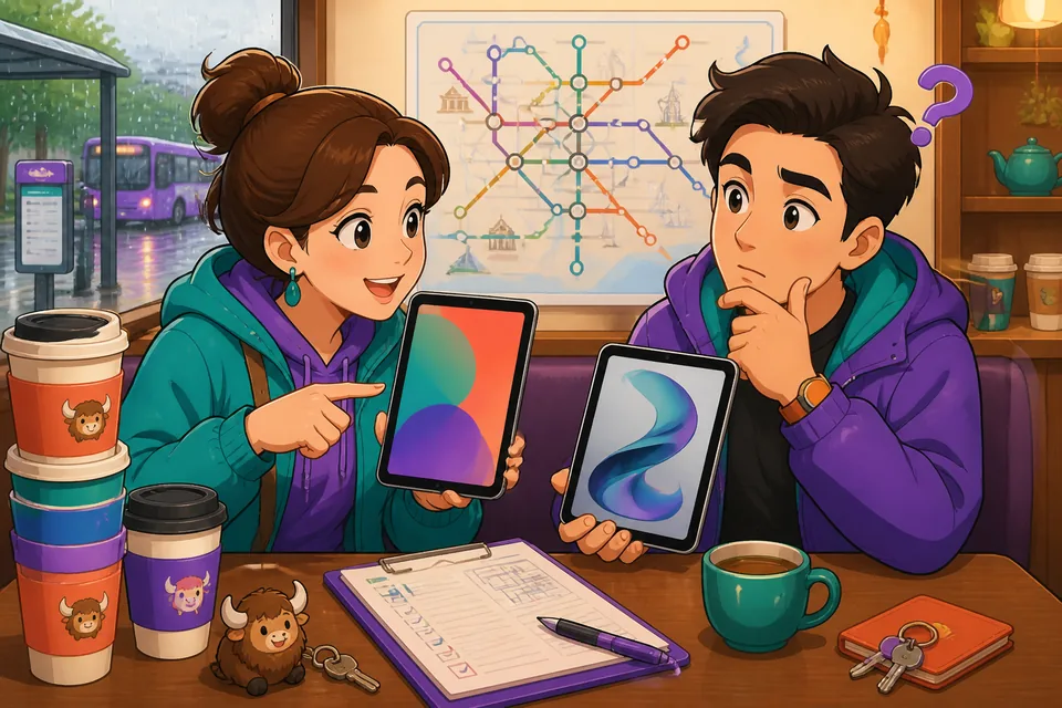 Anna and David compare two tablet models using comparison phrases in German.