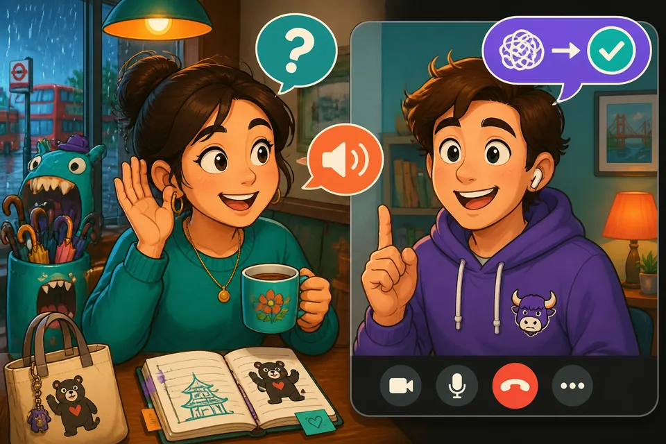 Anna and David in a short German dialogue where audio problems and clarifications come up.