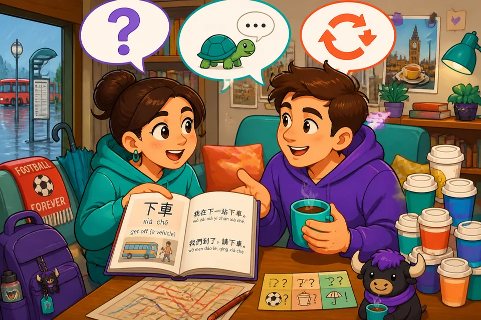 Anna and David use clarification phrases in a short German conversation about a word they don't understand.