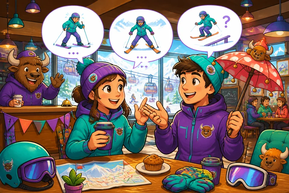 Anna and David practice ability phrases in German at a ski area and discuss readiness and practice.