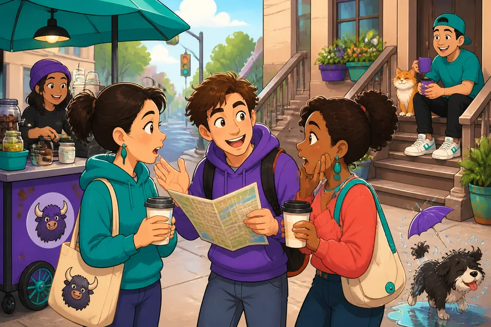 Two friends talking in German; short reactions like empathy and interest help the conversation flow.