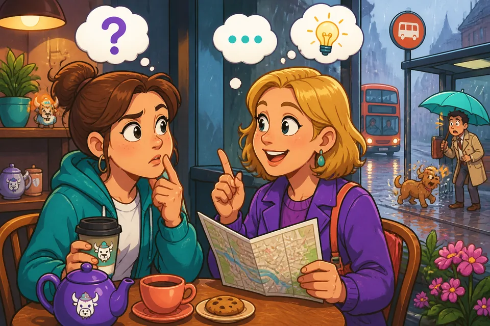 Anna and David use short hesitation phrases while trying to remember a word during a casual chat in German.